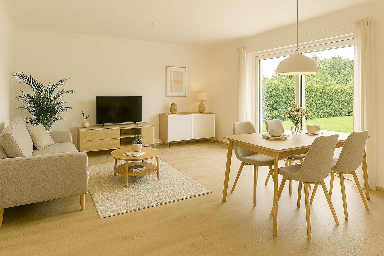 Modernes VARIO‑HAUS Einfamilienhaus in Oberfranken bei Abendlicht, Familie im Garten
